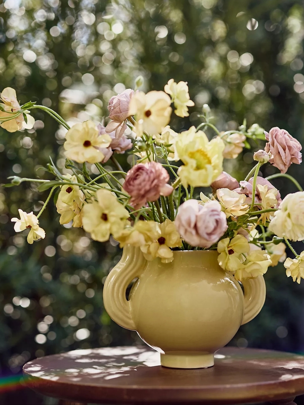 Anthropologie Daphne Double-Handled Ceramic Vase Pastel Yellow